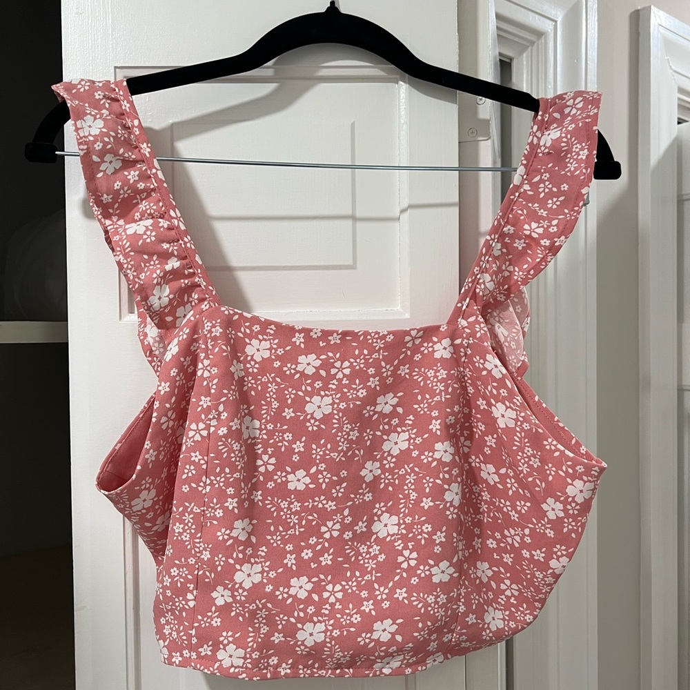 Pink Lily Floral White Tank Top